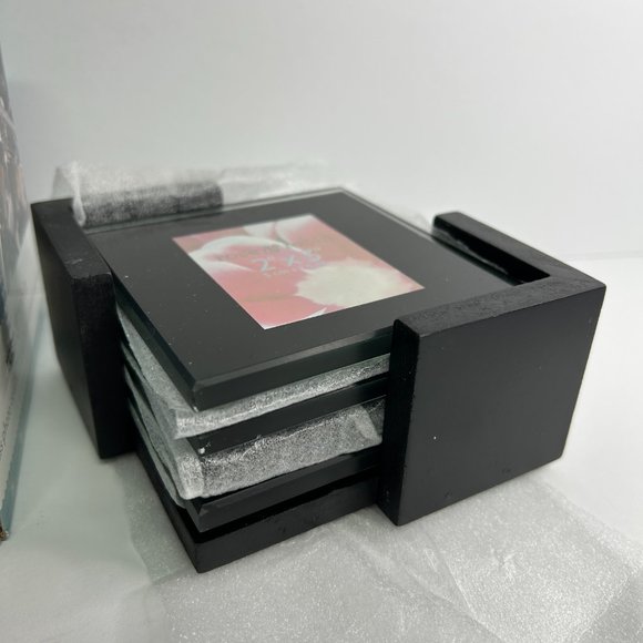 Set of 4 Glass Photo Coasters with Wood Holder - Picture 4 of 4